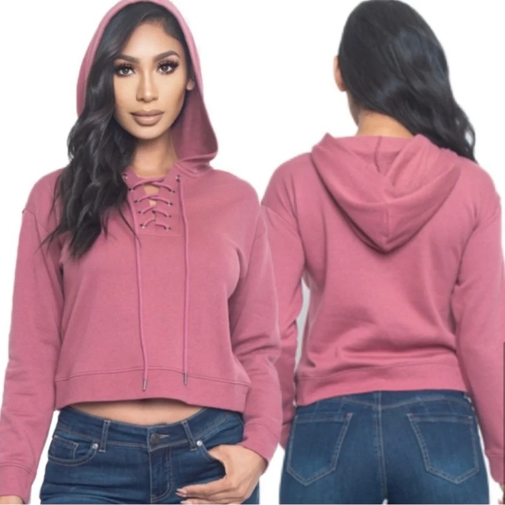 Women's Lace-Up Rose Hoodie - Picture 5 of 5